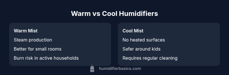 Comparison chart showing warm vs cool humidifier features